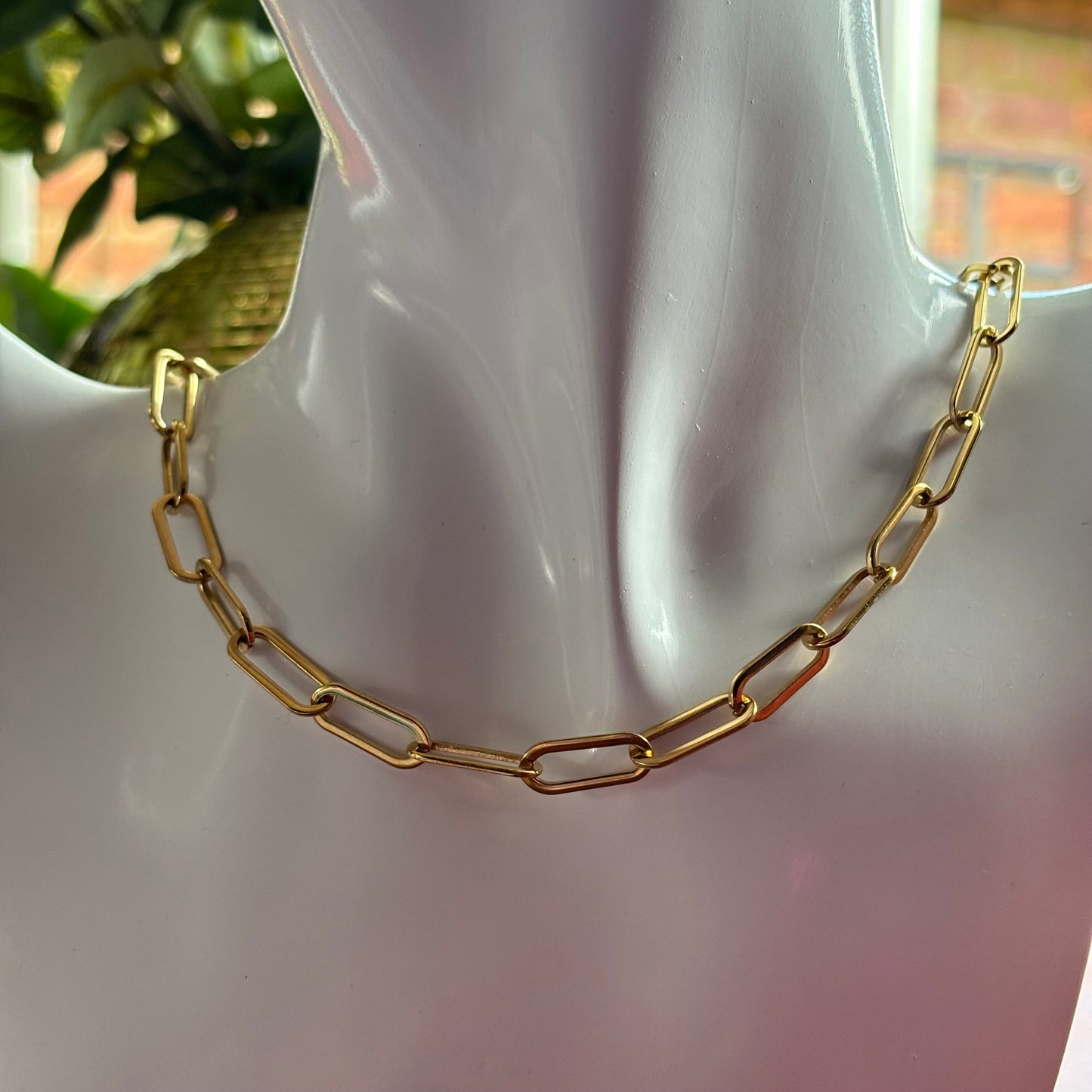 Gold Stainless Steel Paperclip Chain Necklace