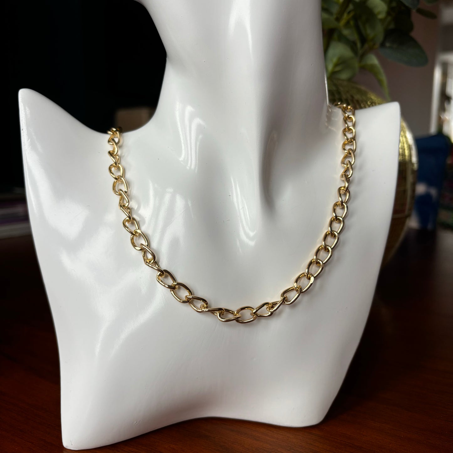 Gold Plated Chunky Curb Chain Necklace