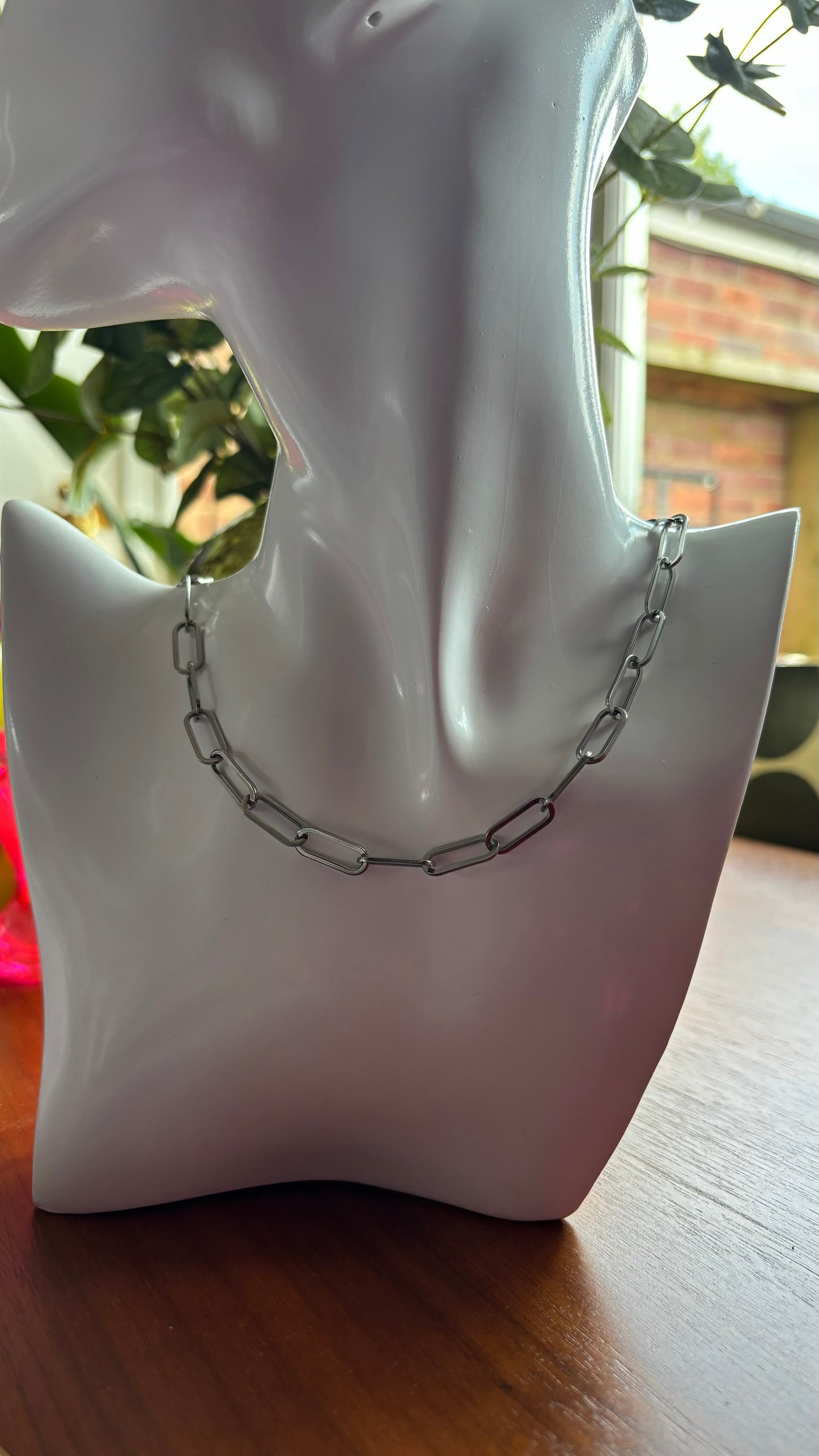 Silver Stainless Steel Paperclip Chain Necklace (5mm)