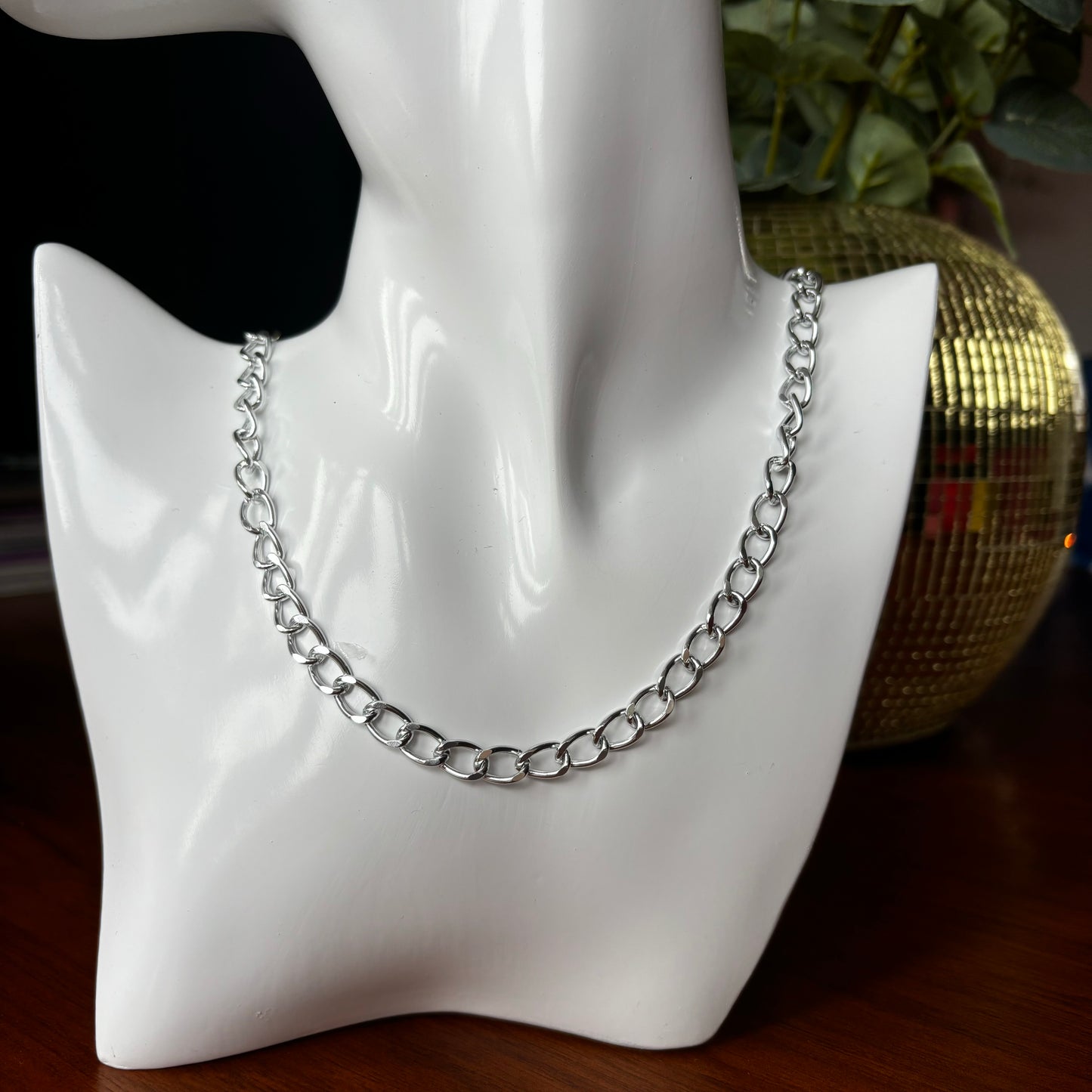 Silver Plated Chunky Curb Chain Necklace