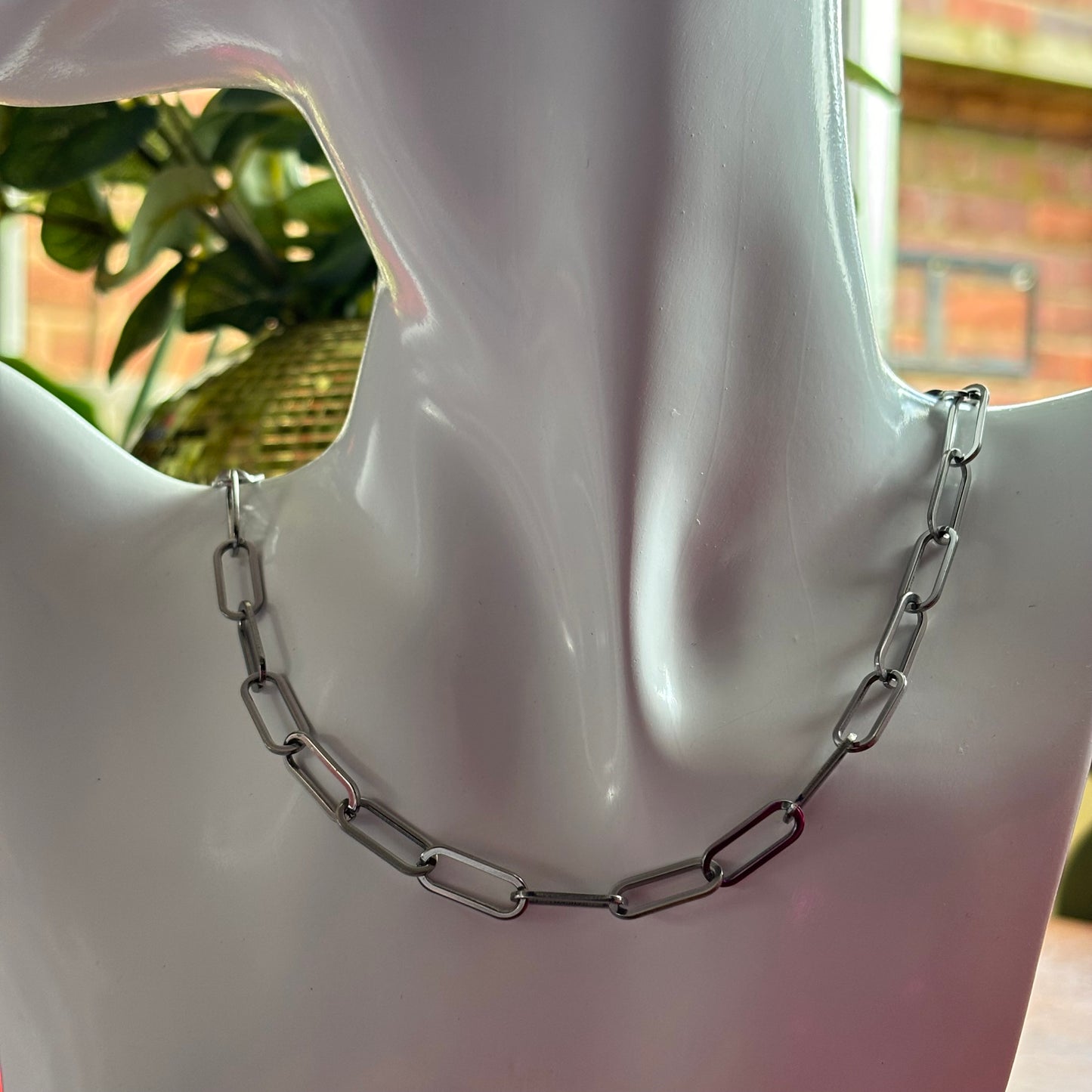 Silver Stainless Steel Paperclip Chain Necklace (5mm)