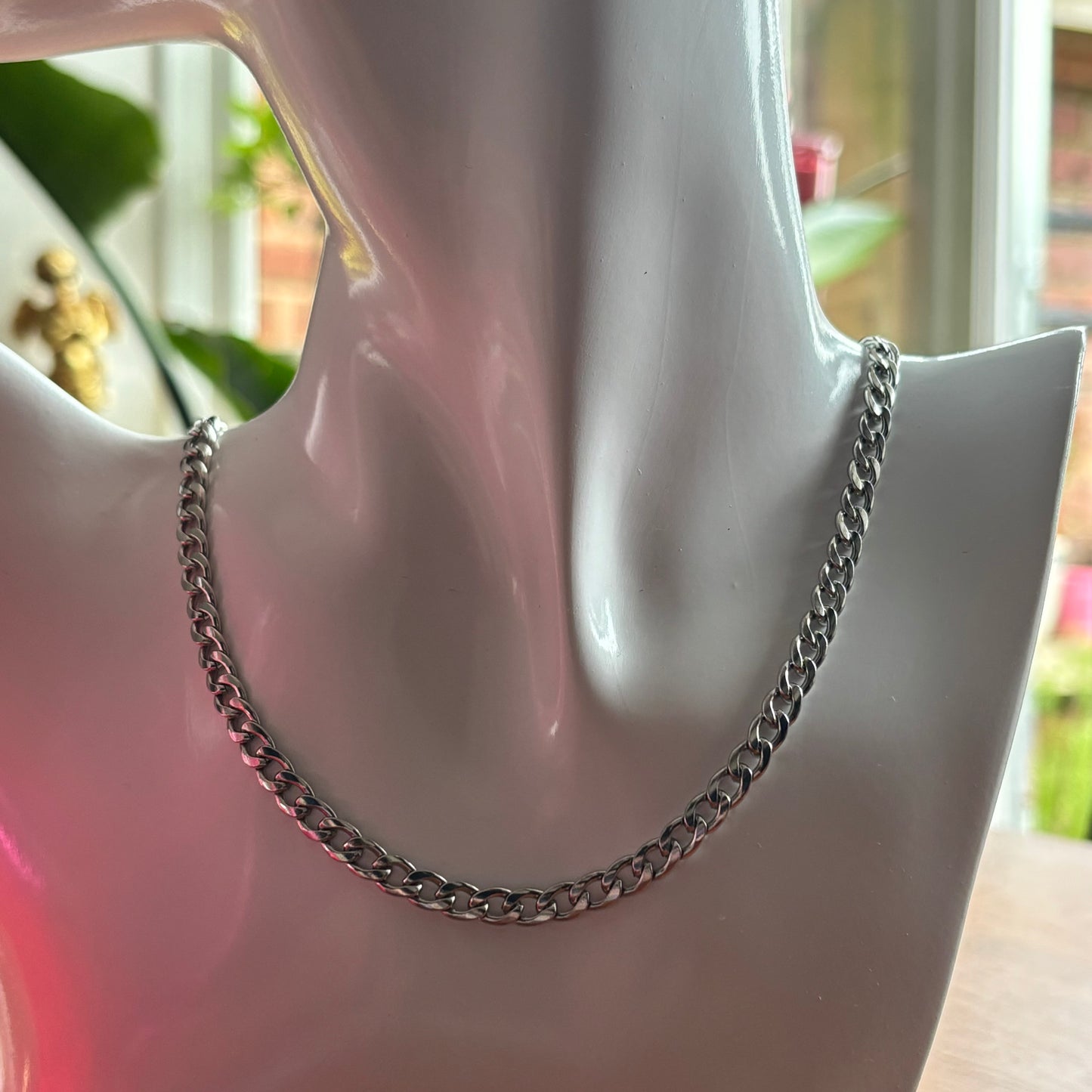 Silver Stainless Steel Curb Chain Necklace