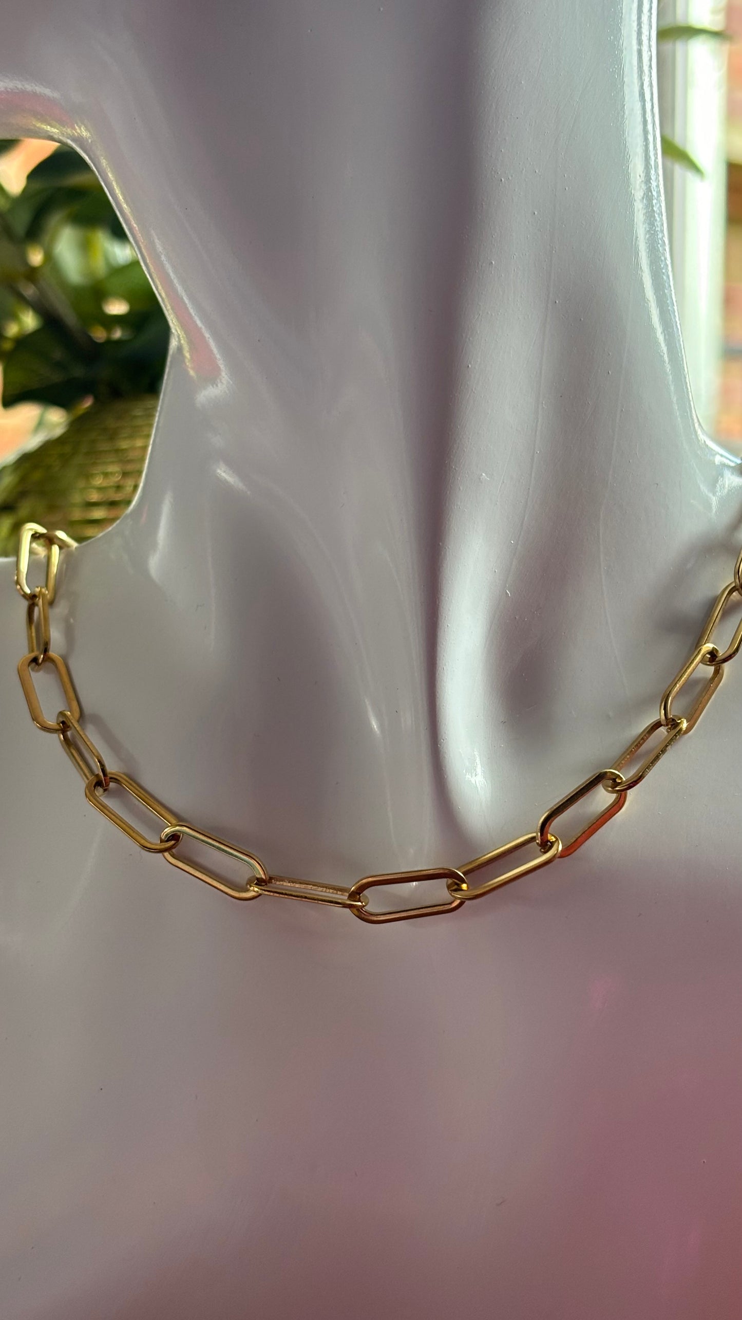 Gold Stainless Steel Paperclip Chain Necklace