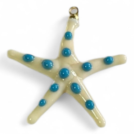 White/Blue Murano Glass Starfish Charm
