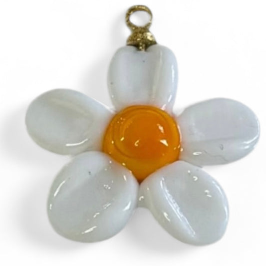 Hand Made White Murano Glass Daisy Charm